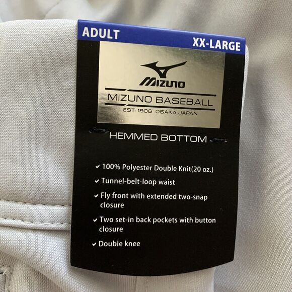 Mizuno Men's Performance Gray Baseball Pants - Hemmed Bottom‎ Adult XXL 38x36 - Picture 3 of 11